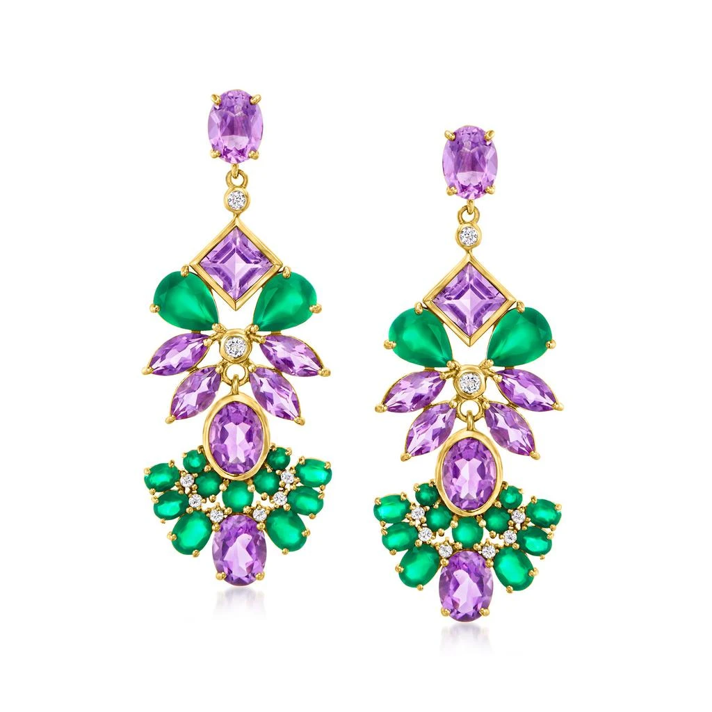 商品Ross-Simons|Amethyst and Green Chalcedony Drop Earrings With . White Topaz in 18kt Gold Over Sterling,价格¥3248,第1张图片