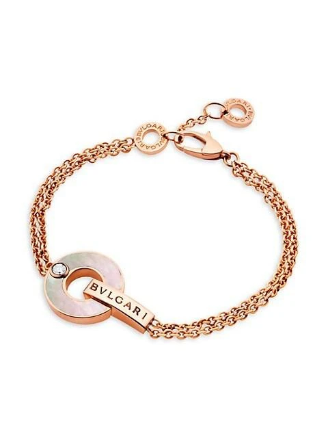 商品BVLGARI|Essential 18K Rose Gold, Mother-Of-Pearl &amp; Diamond Openwork Pendant Bracelet,价格¥23713,第1张图片