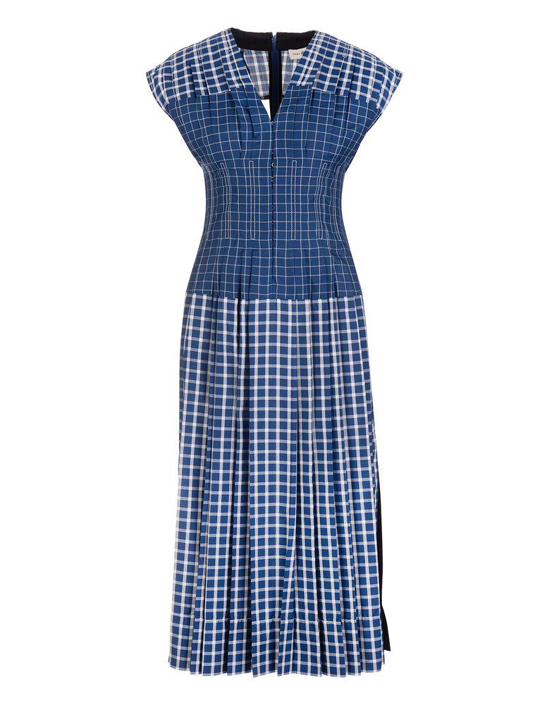 Tory Burch Checked V-Neck Midi Dress商品第1张图片规格展示