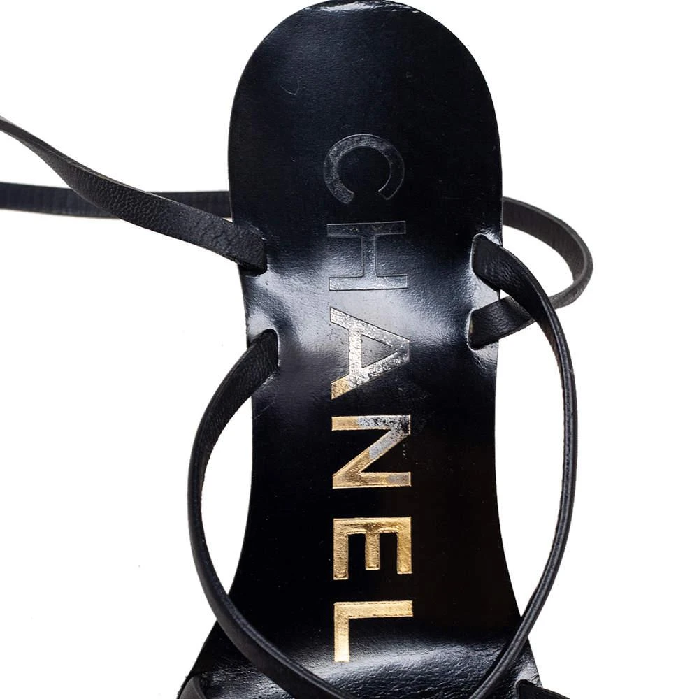 Chanel Black Leather Strappy Ankle Wedge Sandals Size 36 商品