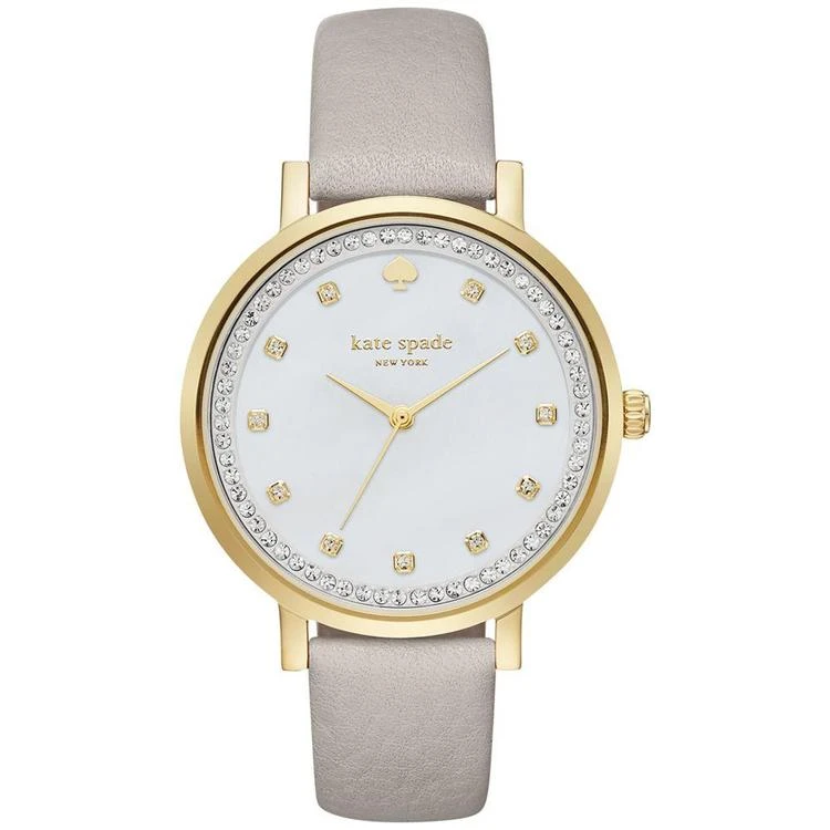 商品Kate Spade|Women's Monterey Clocktower Gray Leather Strap Watch 38mm KSW1131,价格¥1262,第1张图片