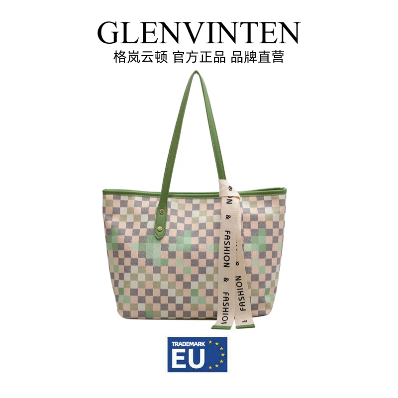 商品[国内直发] GLENVINTEN|格岚云顿大容量撞色格子包包女2022新款潮百搭小众设计单肩包女时尚托特包,价格¥188,第1张图片