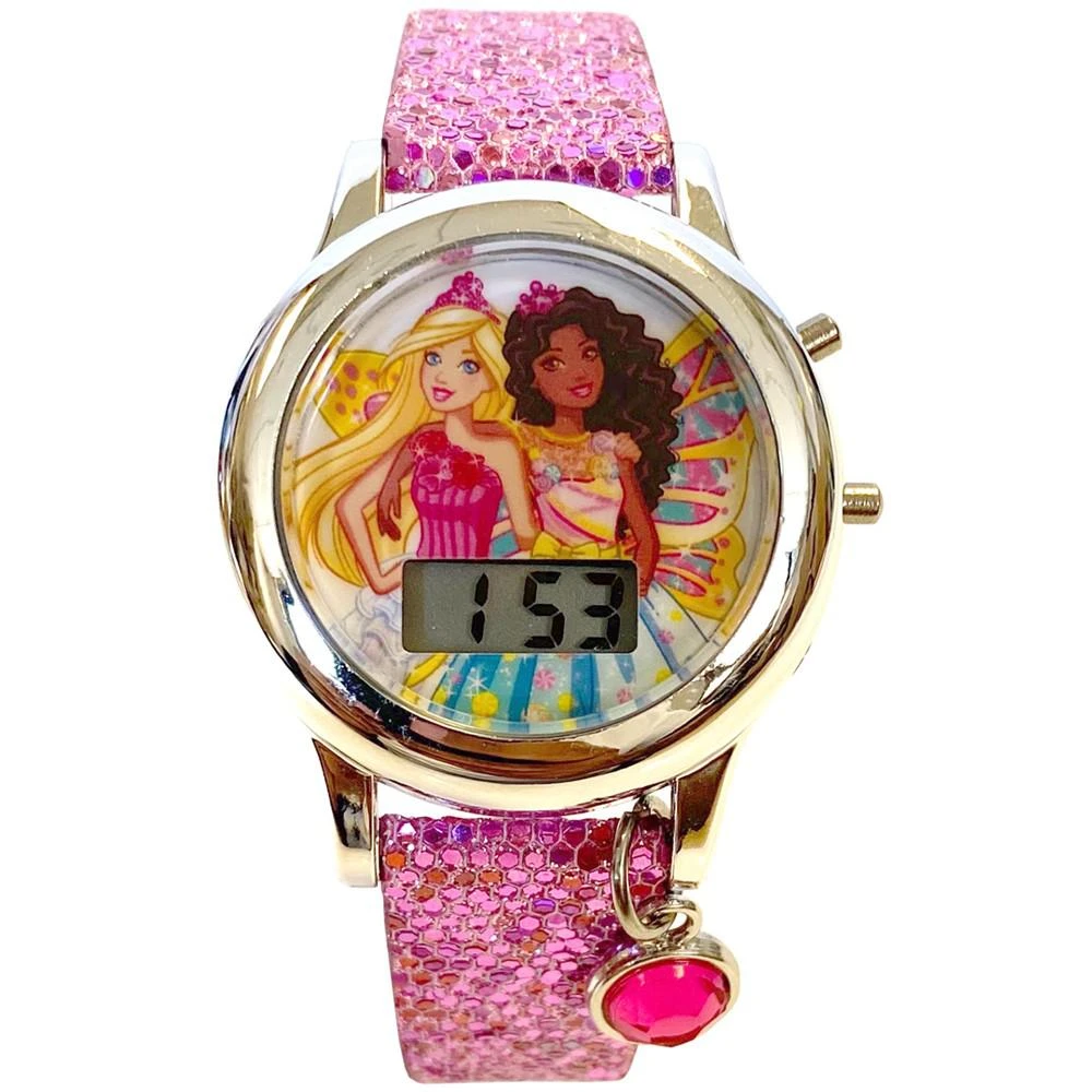 商品Accutime|Kid's Barbie Digital Pink Glitter Silicone Strap Watch 34mm,价格¥129,第1张图片