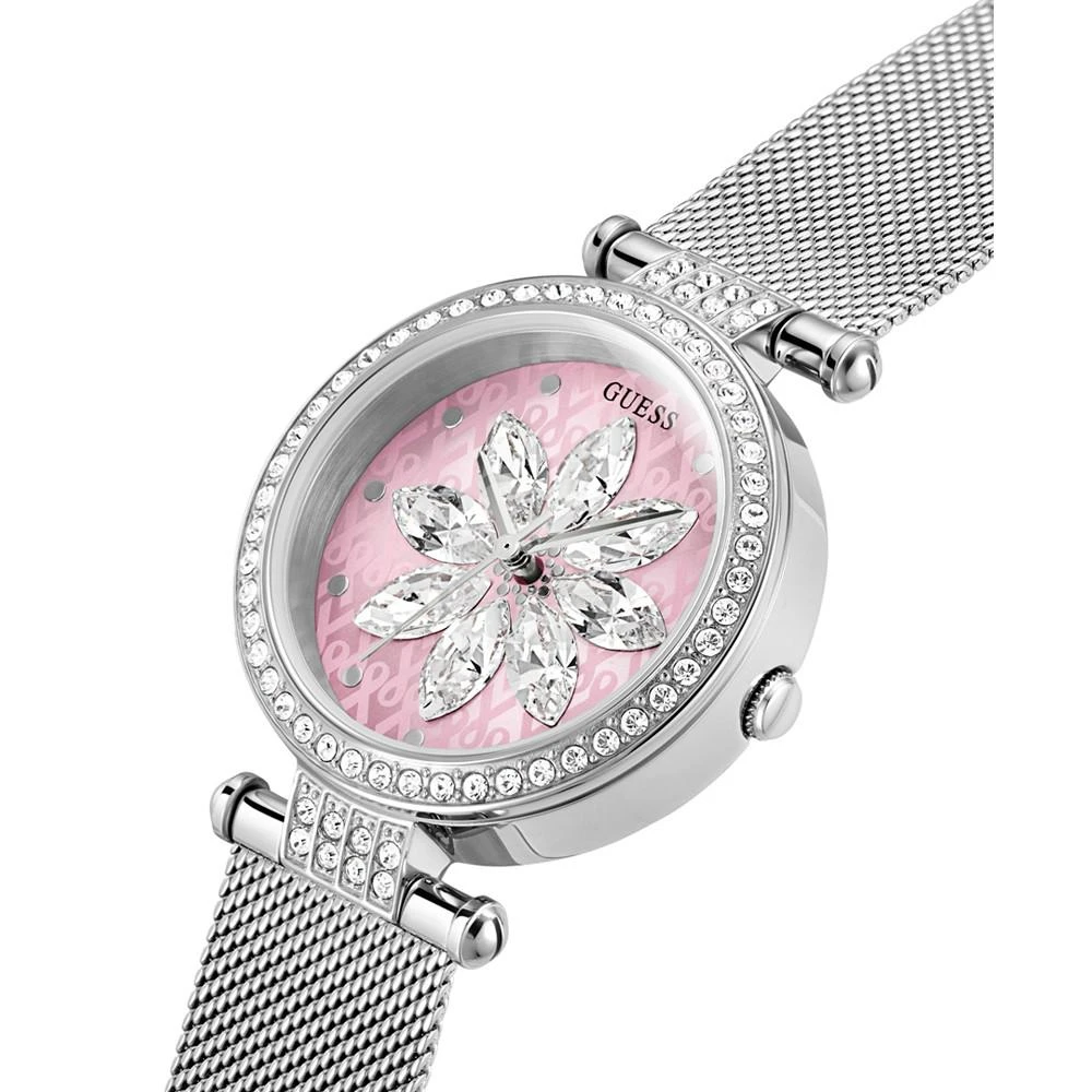 商品GUESS|Women's Glitz Silver-tone Stainless Steel Mesh Watch 32mm,价格¥711,第5张图片详细描述