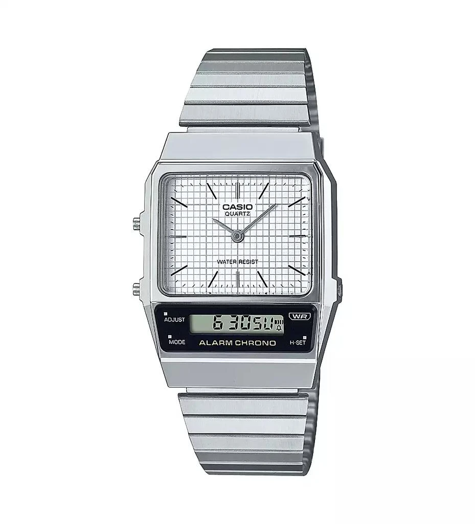 商品Casio|Men's White Faced Silver-Tone Stainless Steel Bracelet Watch, 30.6mm,价格¥477,第1张图片