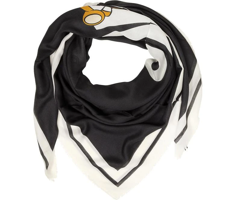 商品Moschino|Moschino 摩斯基诺 黑色Logo印花莫代尔流苏围巾,价格¥1047,第1张图片