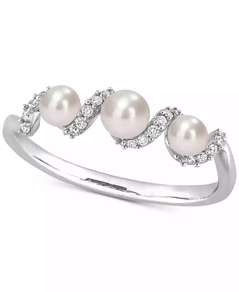 商品Macy's|Cultured Freshwater Pearl (3-4mm) & Diamond (1/10 ct. t.w.) Swirl Ring in 14k White Gold,价格¥12920,第1张图片