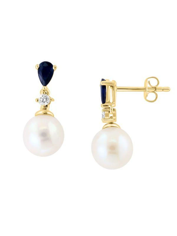 商品Effy|14K Yellow Gold, 8MM Freshwater Pearl & Multi Stone Drop Earrings,价格¥4888,第1张图片