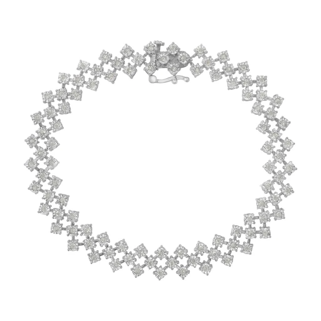 商品Haus of Brilliance|.925 Sterling Silver 1.0 cttw Miracle-Set Round Diamond "Zig Zag" Link Bracelet -7.25,价格¥3559,第1张图片