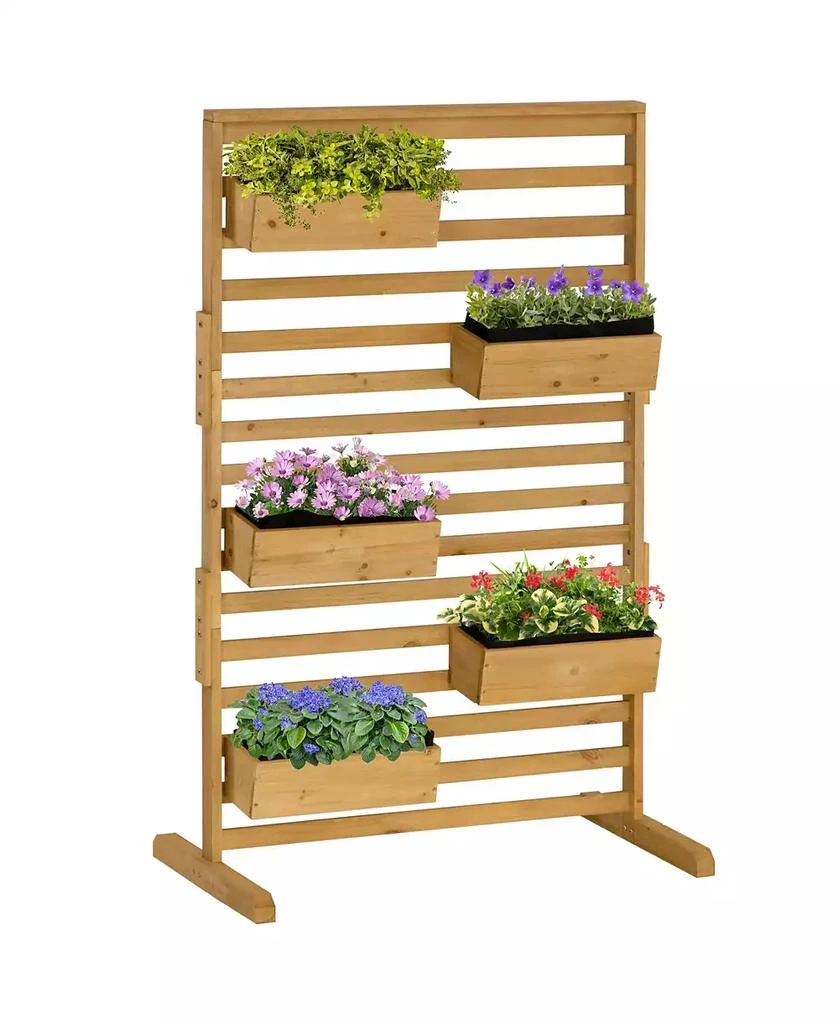 商品Outsunny|Outdoor Plant Stand with 5 Hanging Flower Boxes and Slatted Trellis for Climbing Plants, Freestanding Wooden Lattice for Patio, Balcony, Porch, Natural,价格¥851,第1张图片