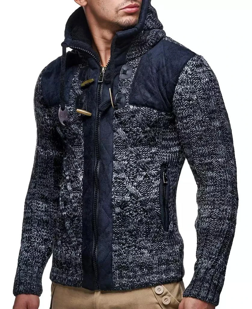 商品Leif Nelson|Men's Knit Zip-up Jacket With Geometric Patterns and Leather Accents,价格¥636,第2张图片详细描述