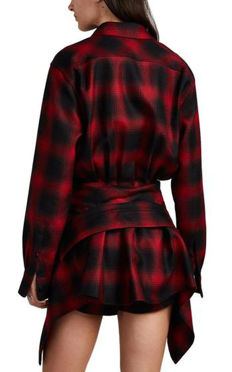 商品Alexander Wang|Plaid Wool Flannel Tie-Front Minidress,价格¥3980,第3张图片详细描述