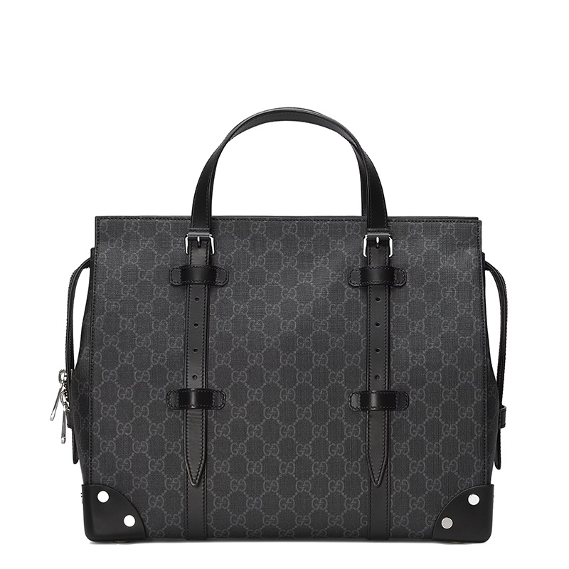 商品Gucci|GUCCI/古驰 男士灰色/黑色老花帆布顶部拉链开合手提包‎,价格¥16496,第1张图片
