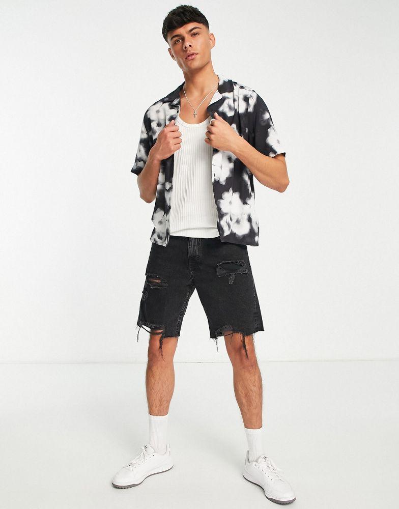 Calvin Klein short sleeve floral print shirt relaxed fit in black商品第3张图片规格展示