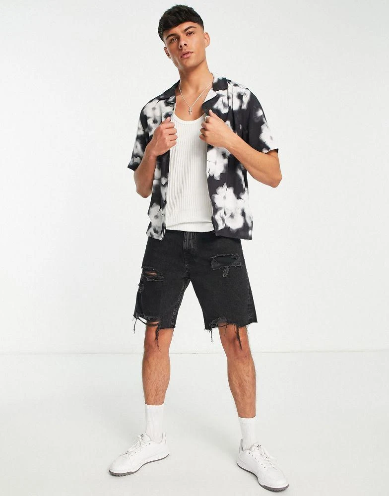 商品Calvin Klein|Calvin Klein short sleeve floral print shirt relaxed fit in black,价格¥691,第3张图片详细描述
