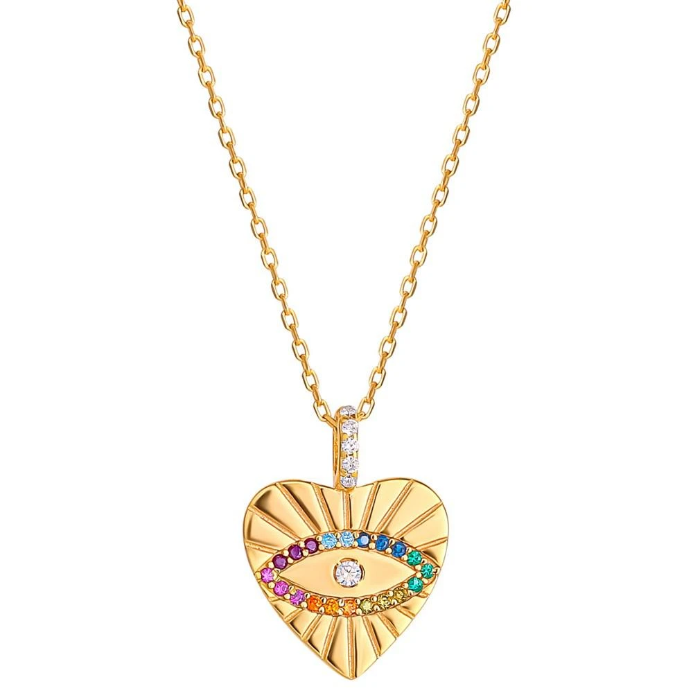 商品Giani Bernini|Multicolor Cubic Zirconia Evil Eye Heart Pendant Necklace in 18k Gold-Plated Sterling Silver, 16" + 2" extender, Created for Macy's,价格¥253,第1张图片