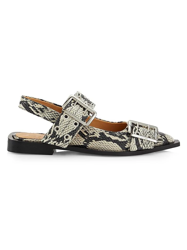 商品Ganni|Chunky Buckle Snake-Embossed Slingback Flats,价格¥1539,第1张图片
