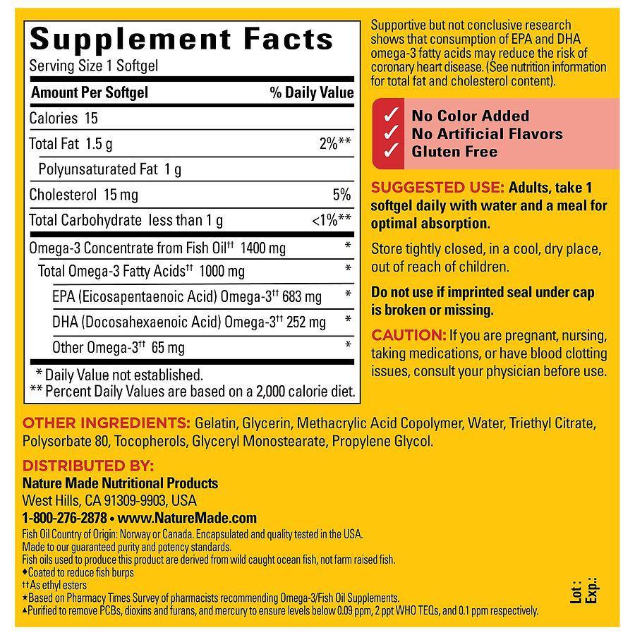 商品Nature Made|Burp-Less Ultra Omega-3 from Fish Oil 1400 mg Softgels,价格¥215,第6张图片详细描述