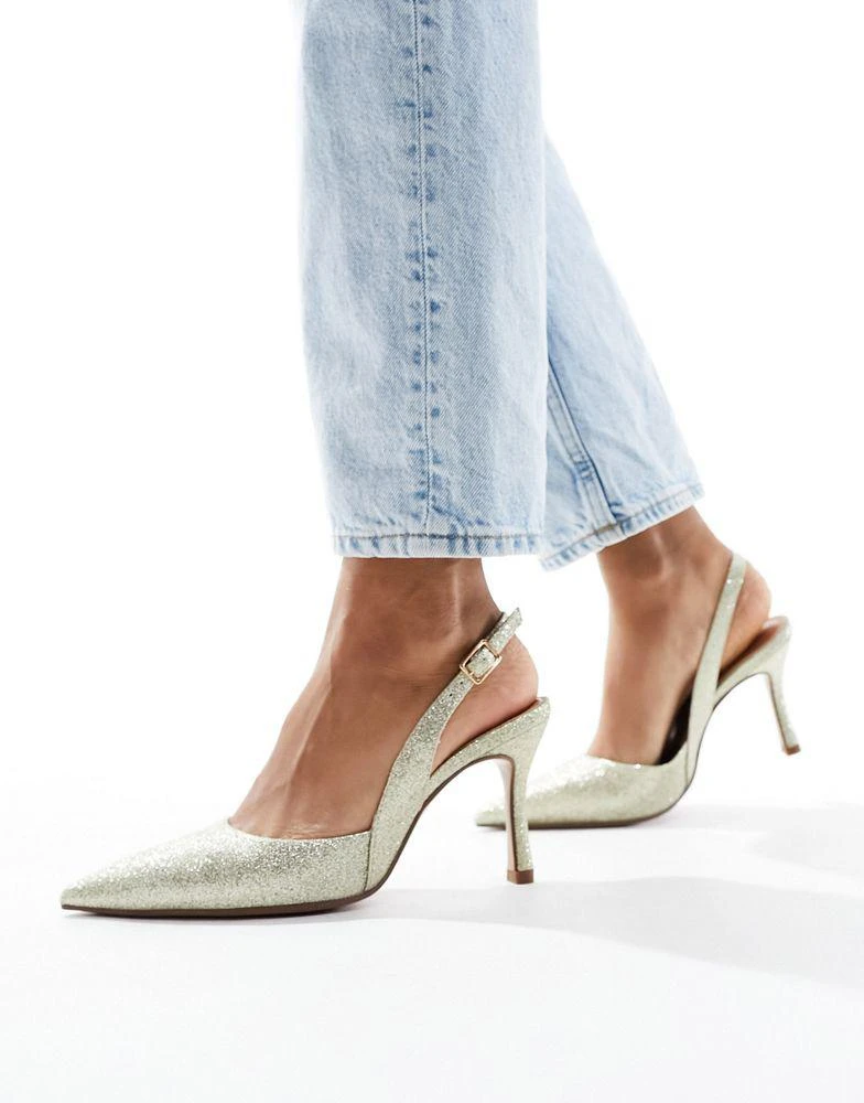 商品ASOS|ASOS DESIGN Samber 2 slingback stiletto heels in gold glitter,价格¥274,第4张图片详细描述