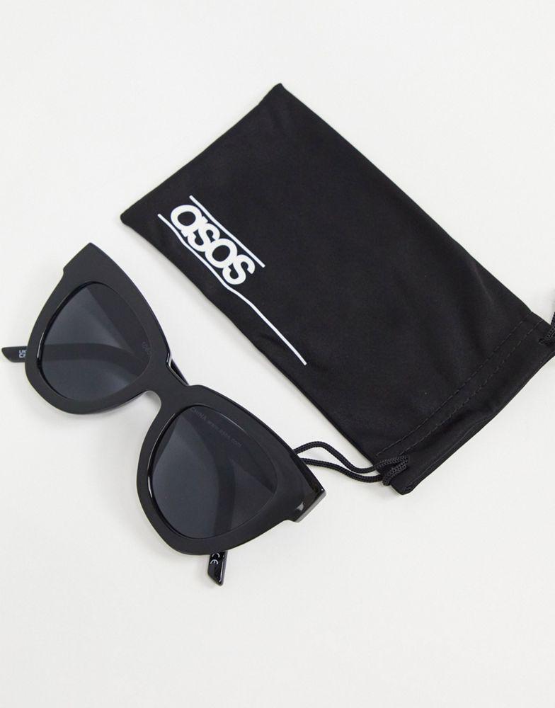 商品ASOS|ASOS DESIGN frame chunky flare cat eye sunglasses in shiny black - BLACK,价格¥102,第1张图片