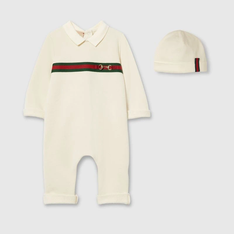 商品Gucci|【预售3-5天】Gucci古驰婴儿白色的两件套棉质婴儿礼品套装,价格¥3809,第1张图片