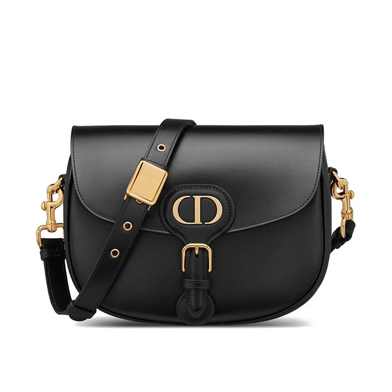 商品Dior|【预售3-7天】DIOR/迪奥早秋BOBBY系列 黑色滑面小牛皮金扣翻盖中号斜挎单肩马鞍包M9319UMOL_M900,价格¥26283,第1张图片