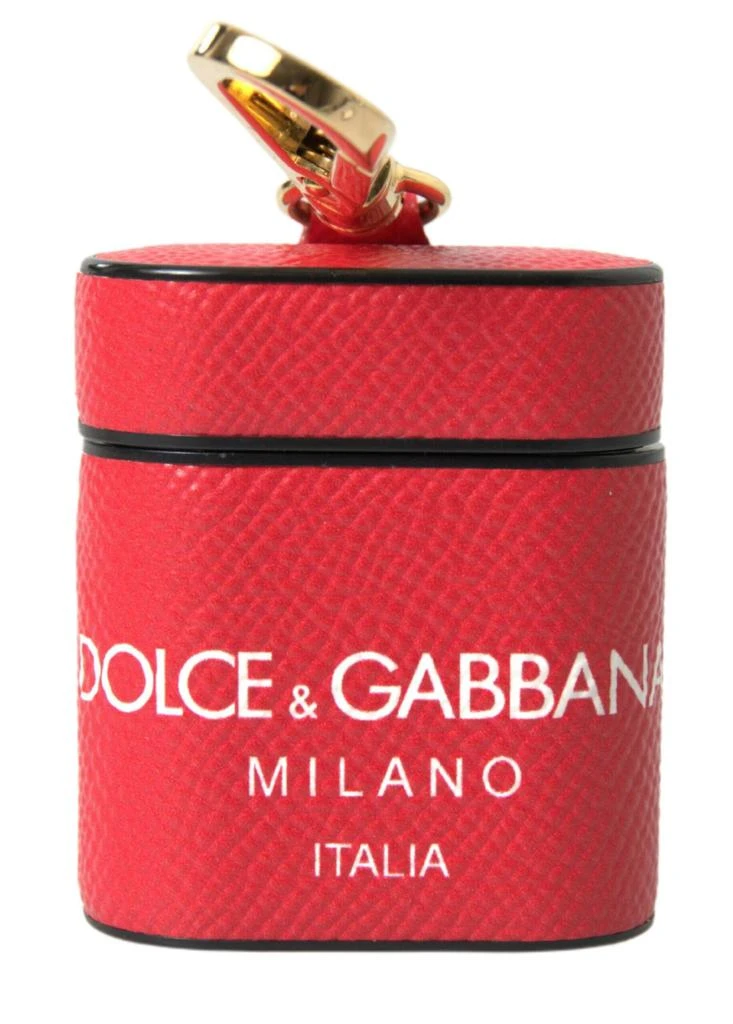 商品Dolce & Gabbana|Dolce & Gabbana Red Leather Gold Tone Metal Logo Print Strap Airpods Case,价格¥1496,第1张图片