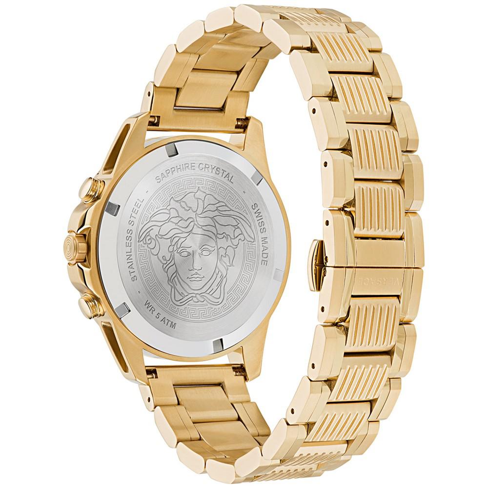 Men's Swiss Chronograph Greca Action Gold Ion Plated Stainless Steel Bracelet Watch 45mm商品第3张图片规格展示