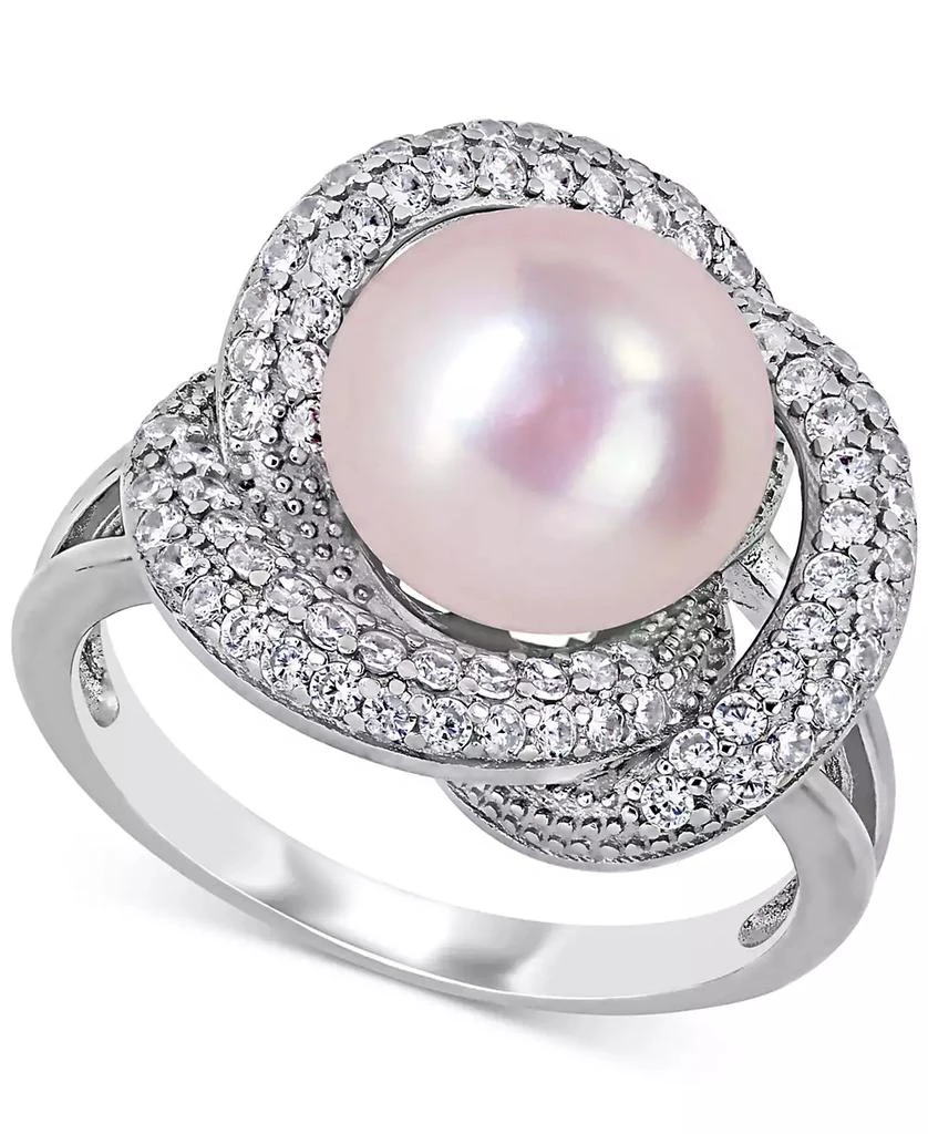 商品Macy's|Pink Cultured Freshwater Pearl (10-1/2mm) & Cubic Zirconia Love Knot Statement Ring in Sterling Silver,价格¥524,第1张图片