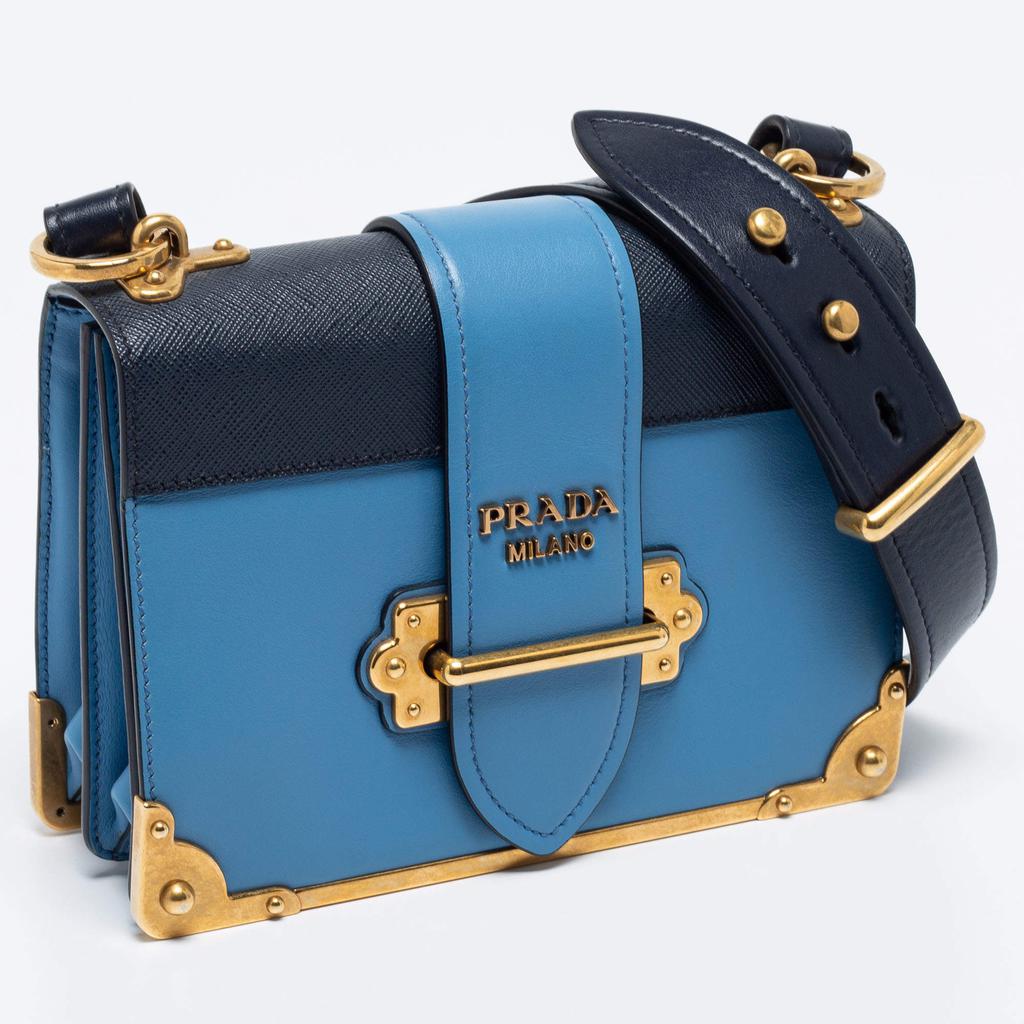 Prada Two Tone Blue Saffiano Leather Cahier Shoulder Bag商品第3张图片规格展示