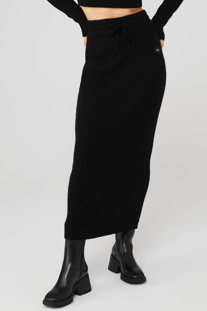 商品Alo|Cashmere Ribbed High-Waist Winter Dream Skirt - Black,价格¥6082,第1张图片