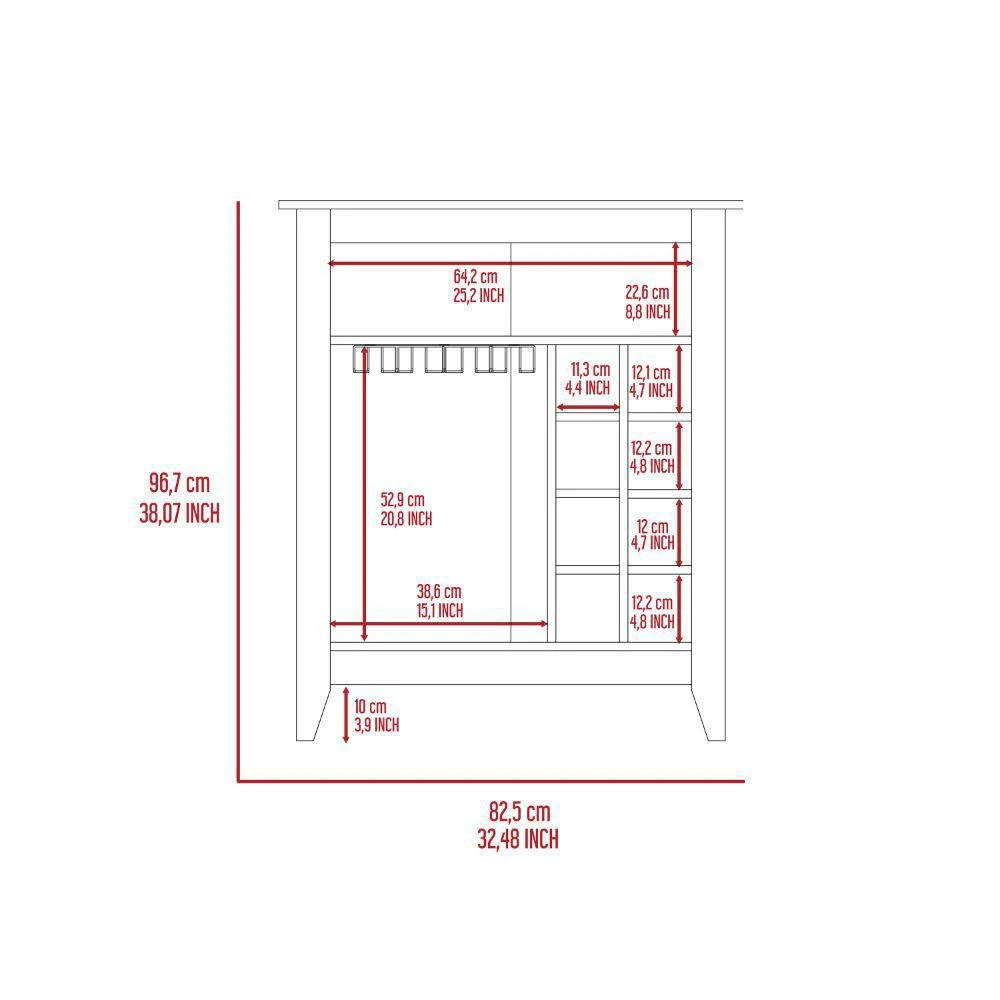 商品Depot E-Shop|DEPOT E-SHOP Mojito Bar Cabinet, Six Wine Cubbies, One Open Drawer, One Open Shelf, Countertop-Light Grey, For Living Room,价格¥1539,第5张图片详细描述