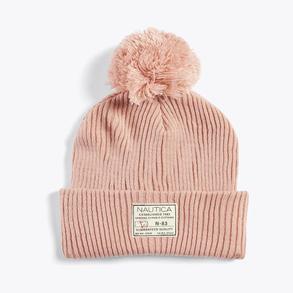 商品Nautica|Womens Rib-Knit Pom-Pom Beanie,价格¥81,第1张图片