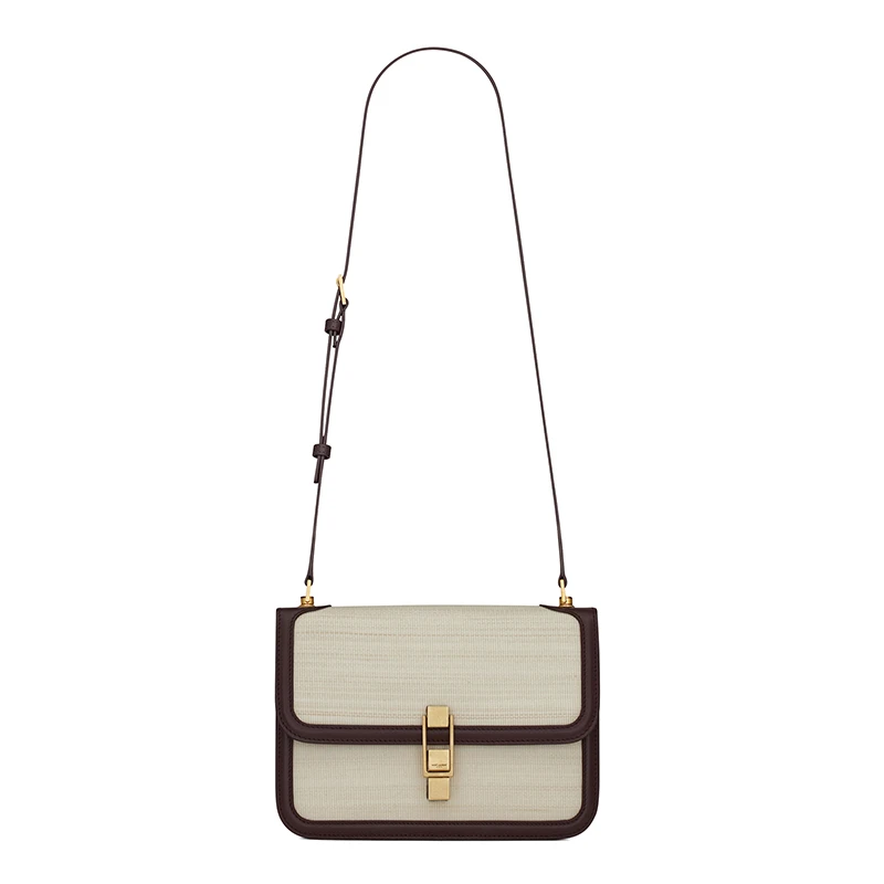 商品Yves Saint Laurent|SAINT-LAURENT PARIS/圣罗兰 YSL 2021秋冬新款 CARRÉ系列 女士象牙白色/军团红马毛织物小牛皮饰边翻盖金色搭扣单肩手提斜挎包,价格¥18941,第1张图片