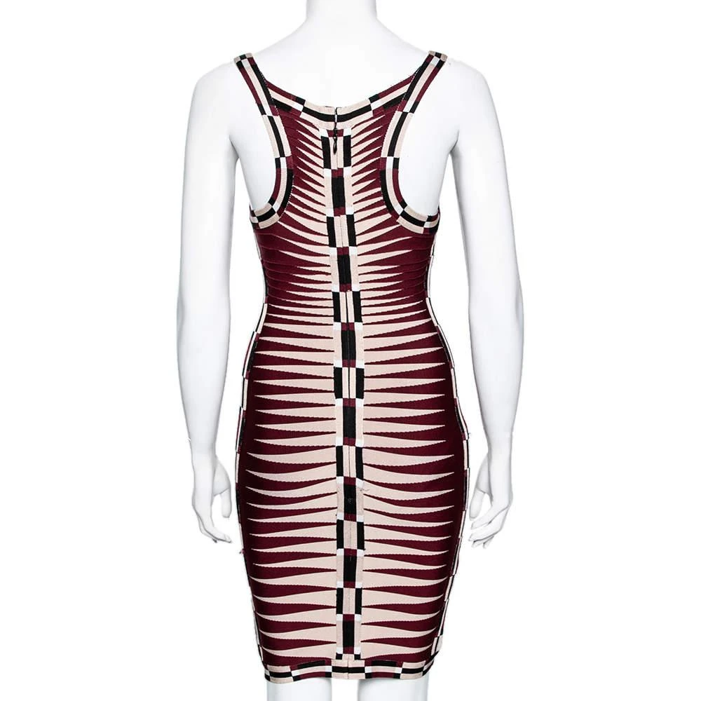 商品[二手商品] Herve Leger|Herve Leger Maroon & Cream Patterned Stretch Knit Karlie Short Dress XS,价格¥1219,第3张图片详细描述