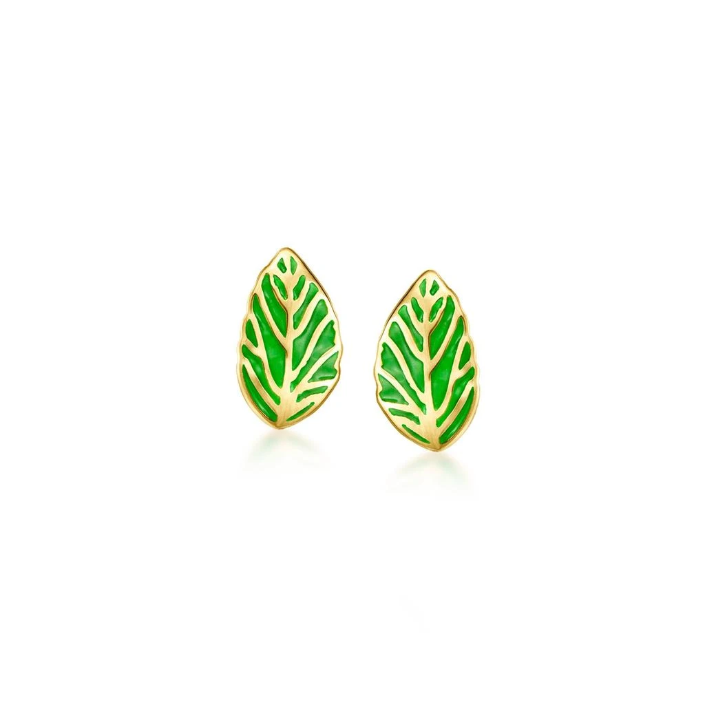 Green Enamel Leaf Earrings With Removable . Emerald Drops in 18kt Gold Over Sterling 商品