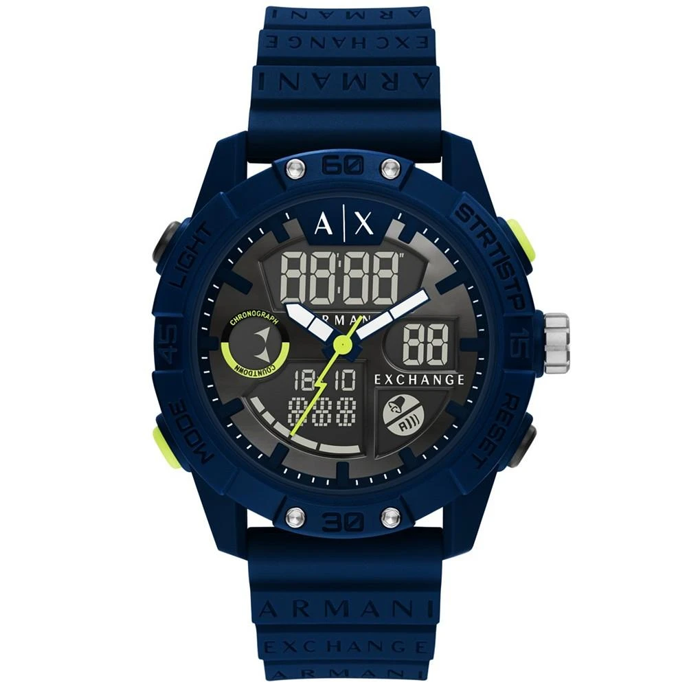 商品Armani Exchange|Men's Analog-Digital Blue Silicone Strap Watch,价格¥899,第1张图片