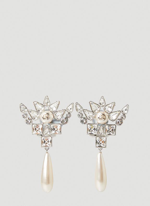 Interlocking G Crystal Earrings in Silver商品第1张图片规格展示