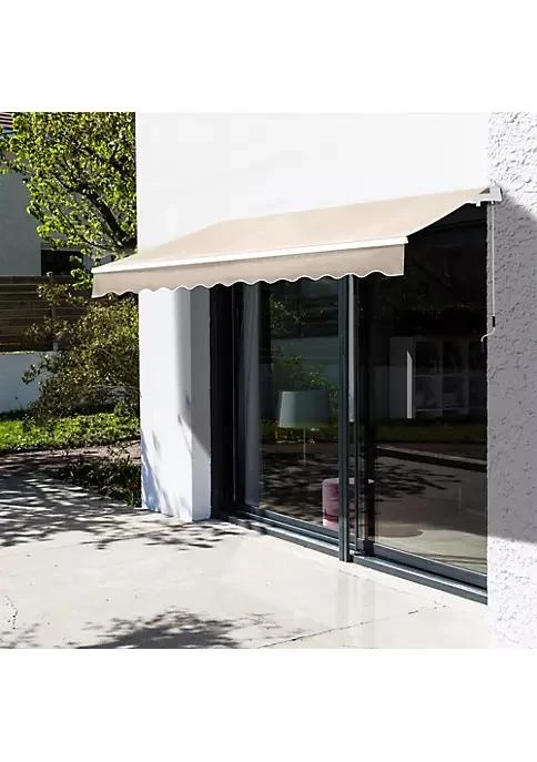 商品belk|12 X 8 Outdoor Patio Manual Retractable Exterior Window Awning Sunshade Shelter With Durable Pu Design Cream White,价格¥1979,第3张图片详细描述