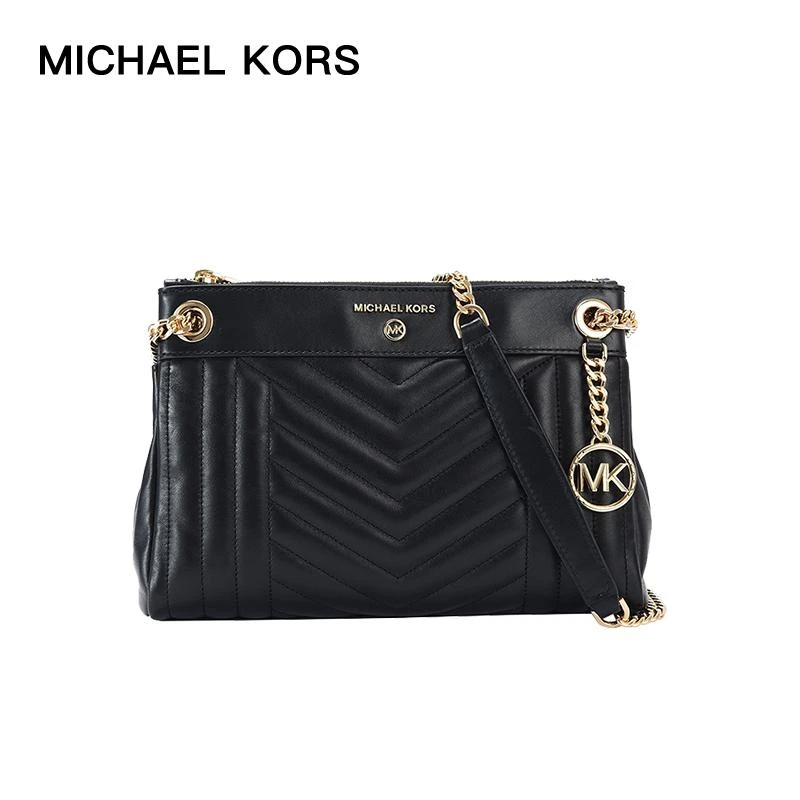 商品[国内直发] Michael Kors|MK 女包 送女友礼物 迈克·科尔斯 MICHAEL KORS 专柜款黑色绗缝皮质单肩斜挎包 30H9GUSL1T BLACK,价格¥1980,第1张图片详细描述
