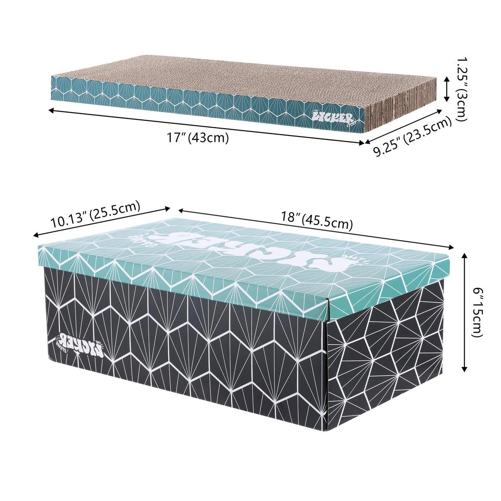 商品THE LICKER STORE|Naomi 17" Modern Cardboard Reversible Cat Scratcher Pad in Box with Catnip, Multi-Colored (5-Pack),价格¥379,第4张图片详细描述
