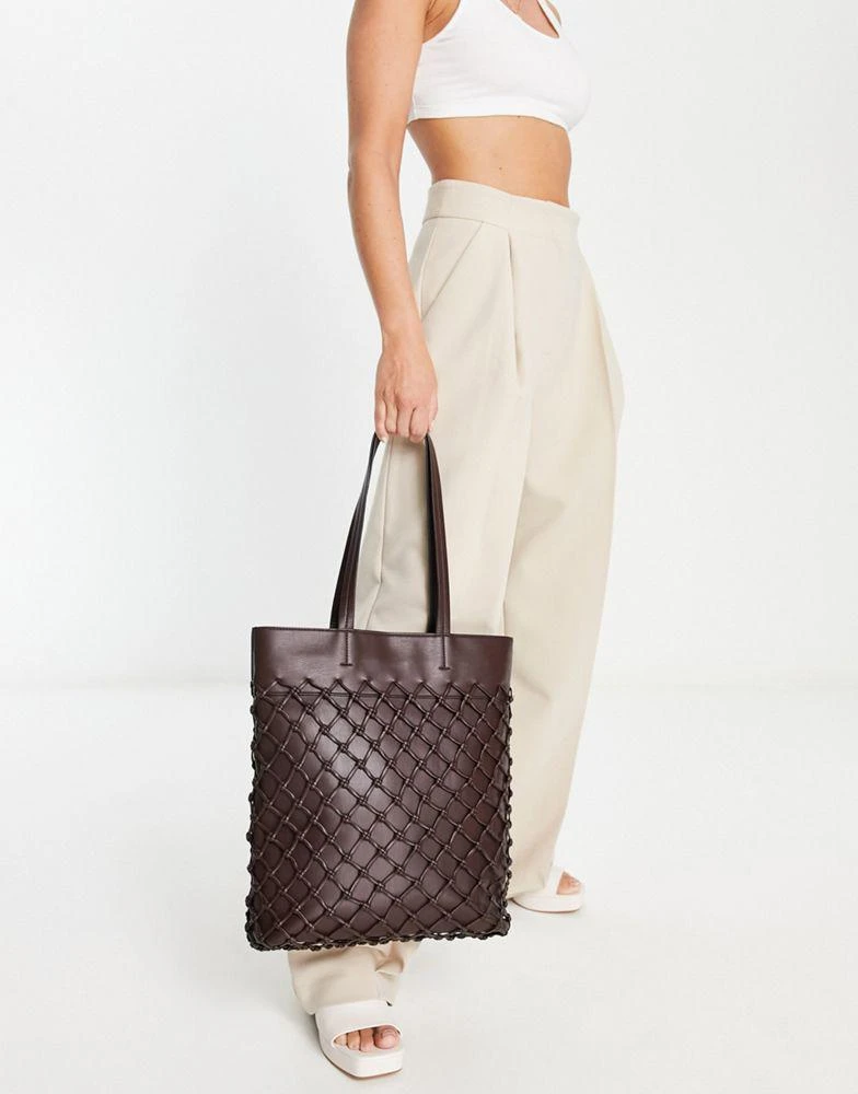 商品Topshop|Topshop tina weave tote in choc,价格¥187,第4张图片详细描述