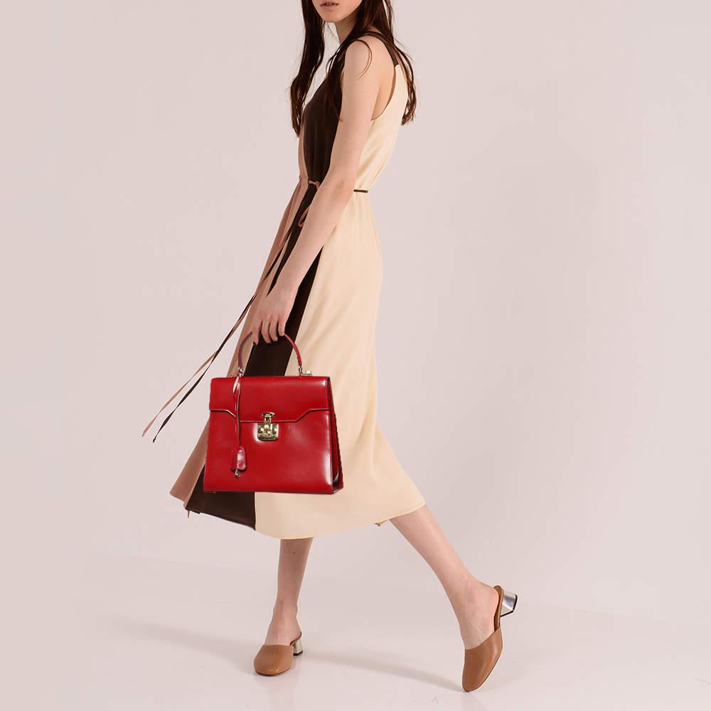 Gucci Red Leather Vintage Kelly Rare Lady Lock Top Handle Bag商品第2张图片规格展示