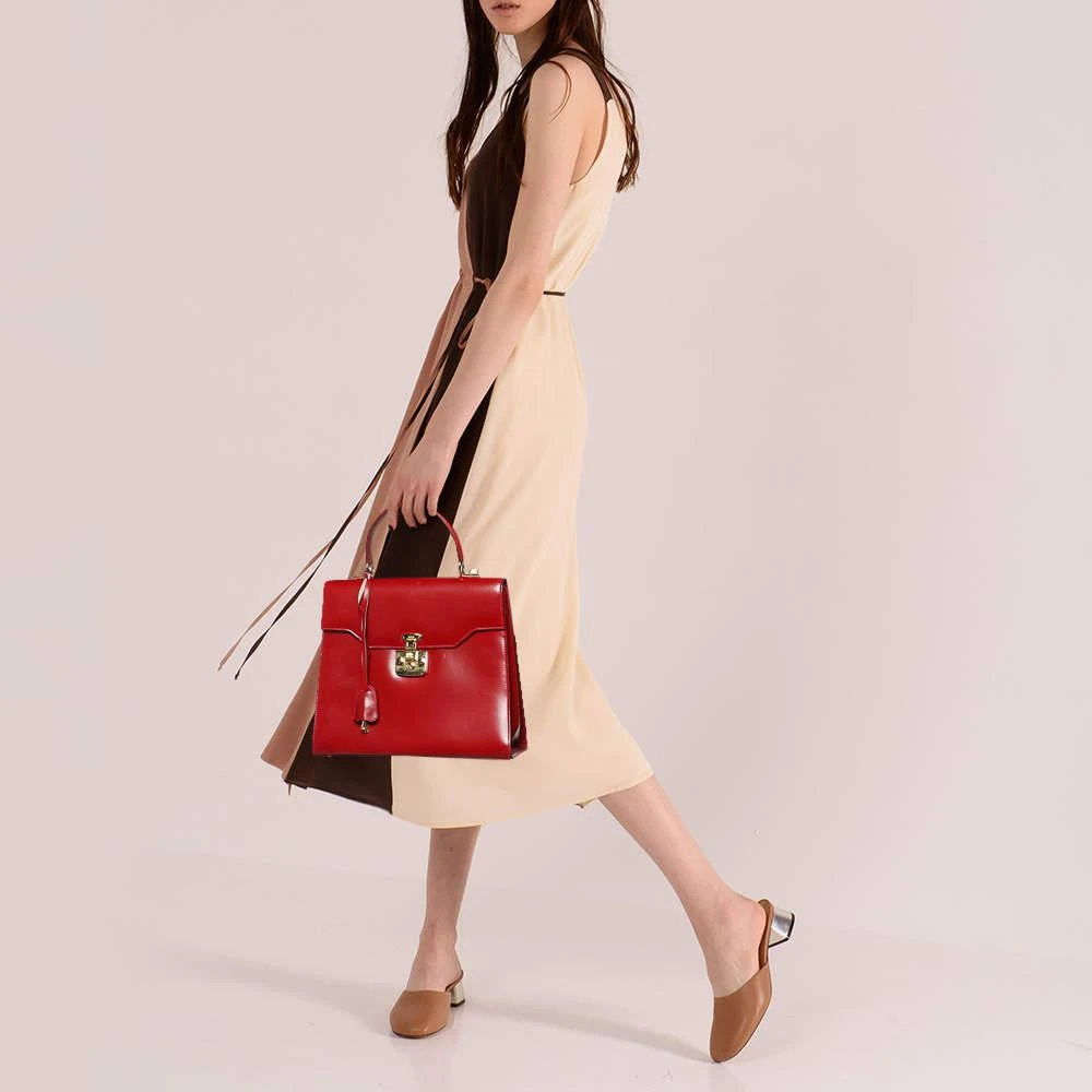 商品[二手商品] Gucci|Gucci Red Leather Vintage Kelly Rare Lady Lock Top Handle Bag,价格¥6613,第2张图片详细描述