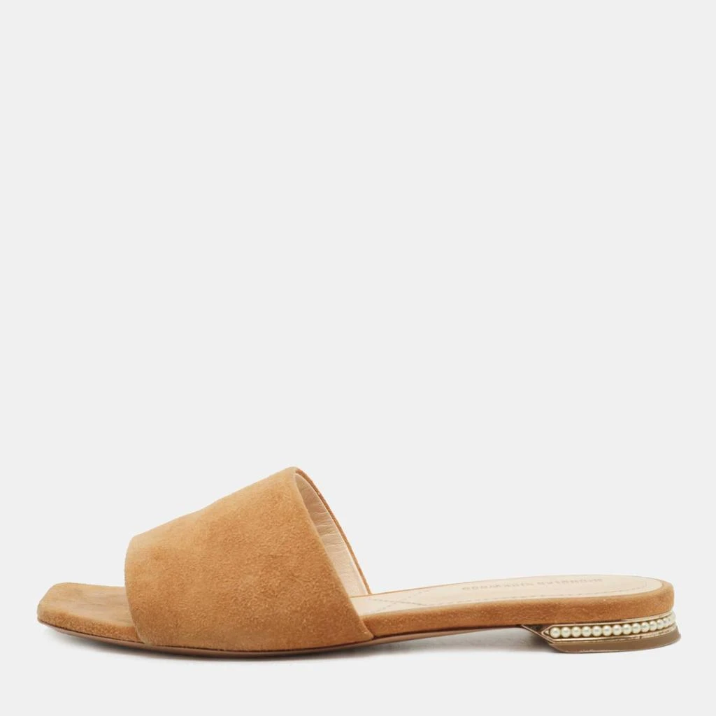 商品[二手商品] Nicholas Kirkwood|Nicholas Kirkwood Tan Suede Pearl Embellished Flat Slides Size 36,价格¥924,第1张图片