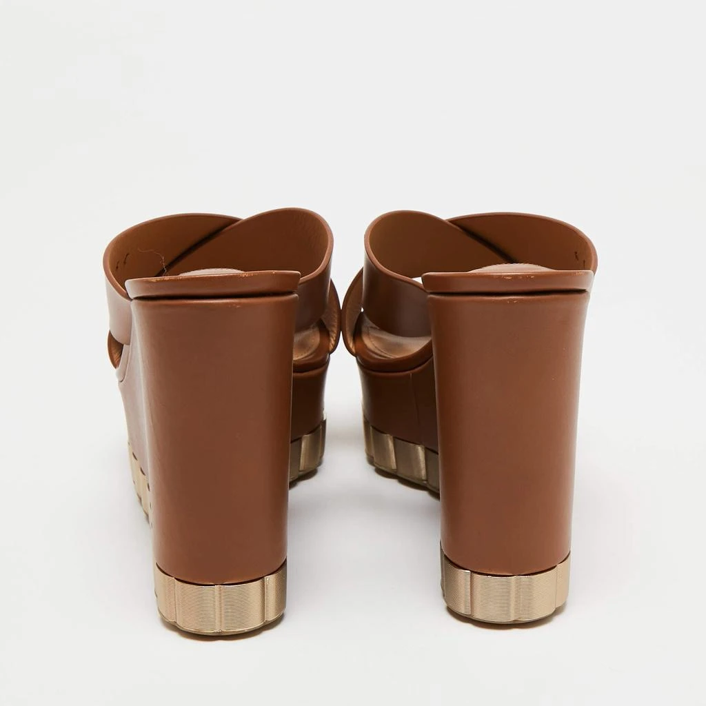 商品[二手商品] Salvatore Ferragamo|Salvatore Ferragamo Brown Leather Cross Strap Wedge Sandals Size 36.5,�价格¥2862,第5张图片详细描述