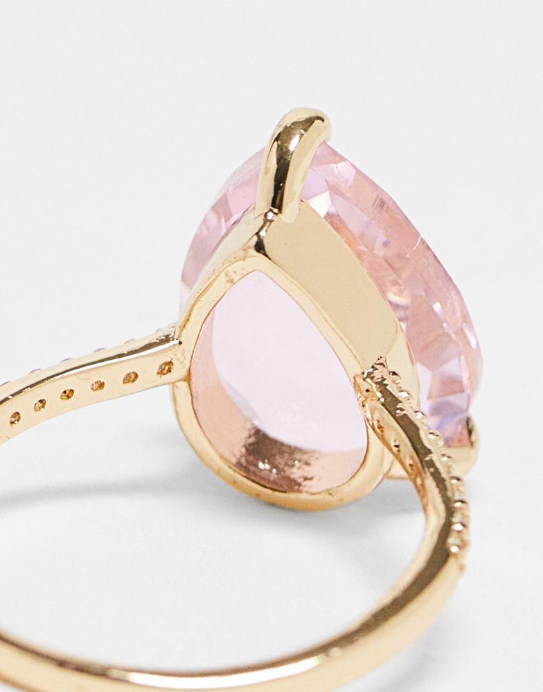 ASOS DESIGN Curve ring with teardrop pink crystal in gold tone商品第3张图片规格展示
