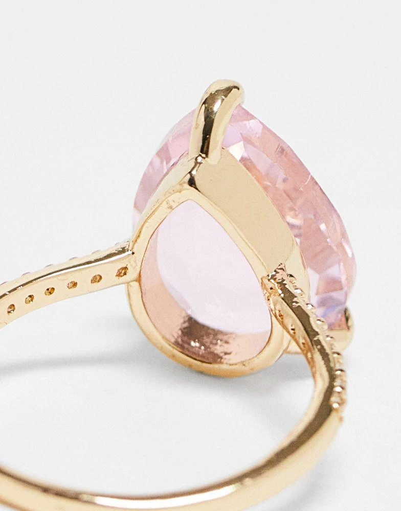 商品ASOS|ASOS DESIGN Curve ring with teardrop pink crystal in gold tone,价格¥60,第3张图片详细描述