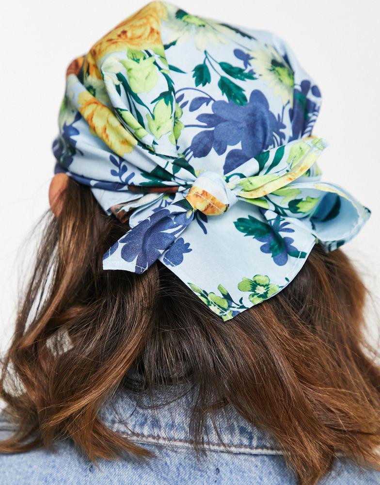 Reclaimed Vintage inspired headscarf in blue floral print商品第2张图片规格展示