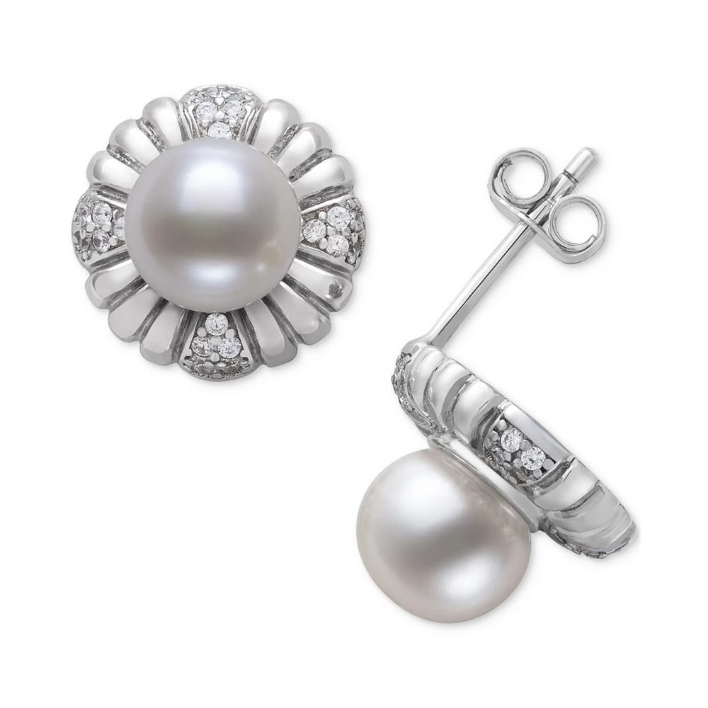 商品Belle de Mer|Cultured Freshwater Pearl (7-8mm) & Lab-Created White Sapphire Flower Stud Earrings in Sterling Silver,价格¥1302,第1张图片